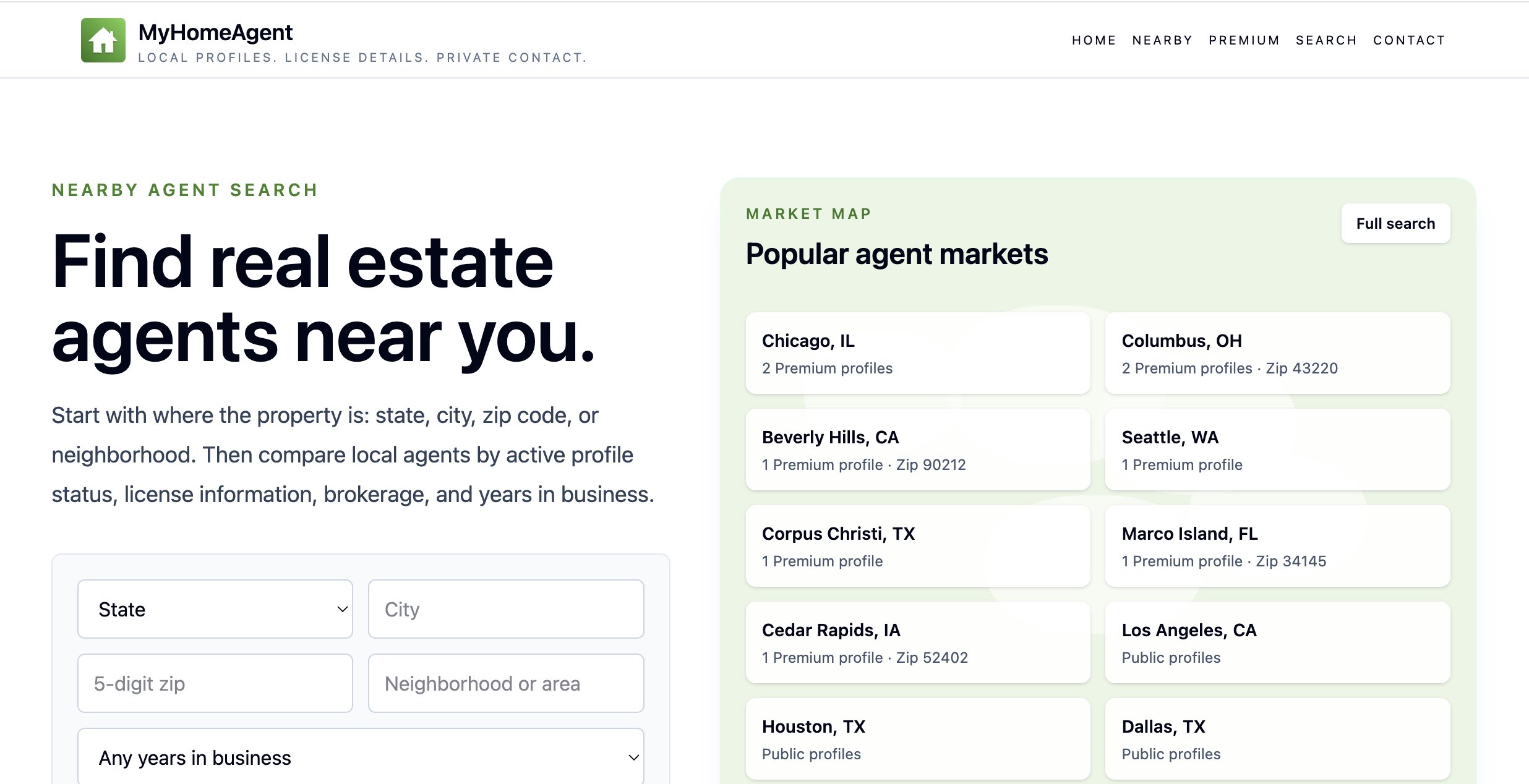 MyHomeAgent nearby agent map and location search interface