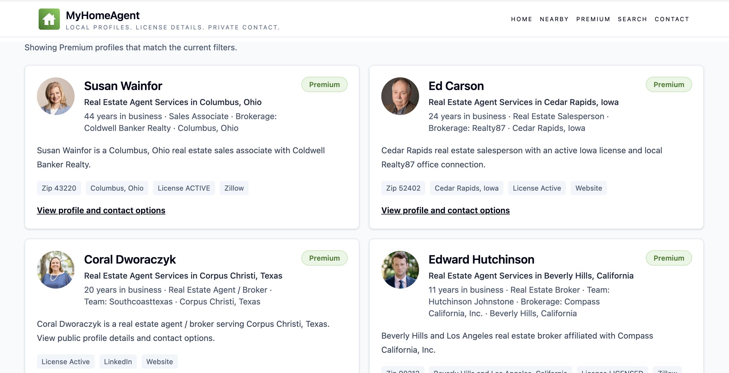 MyHomeAgent premium agent profile section for highlighted local agents
